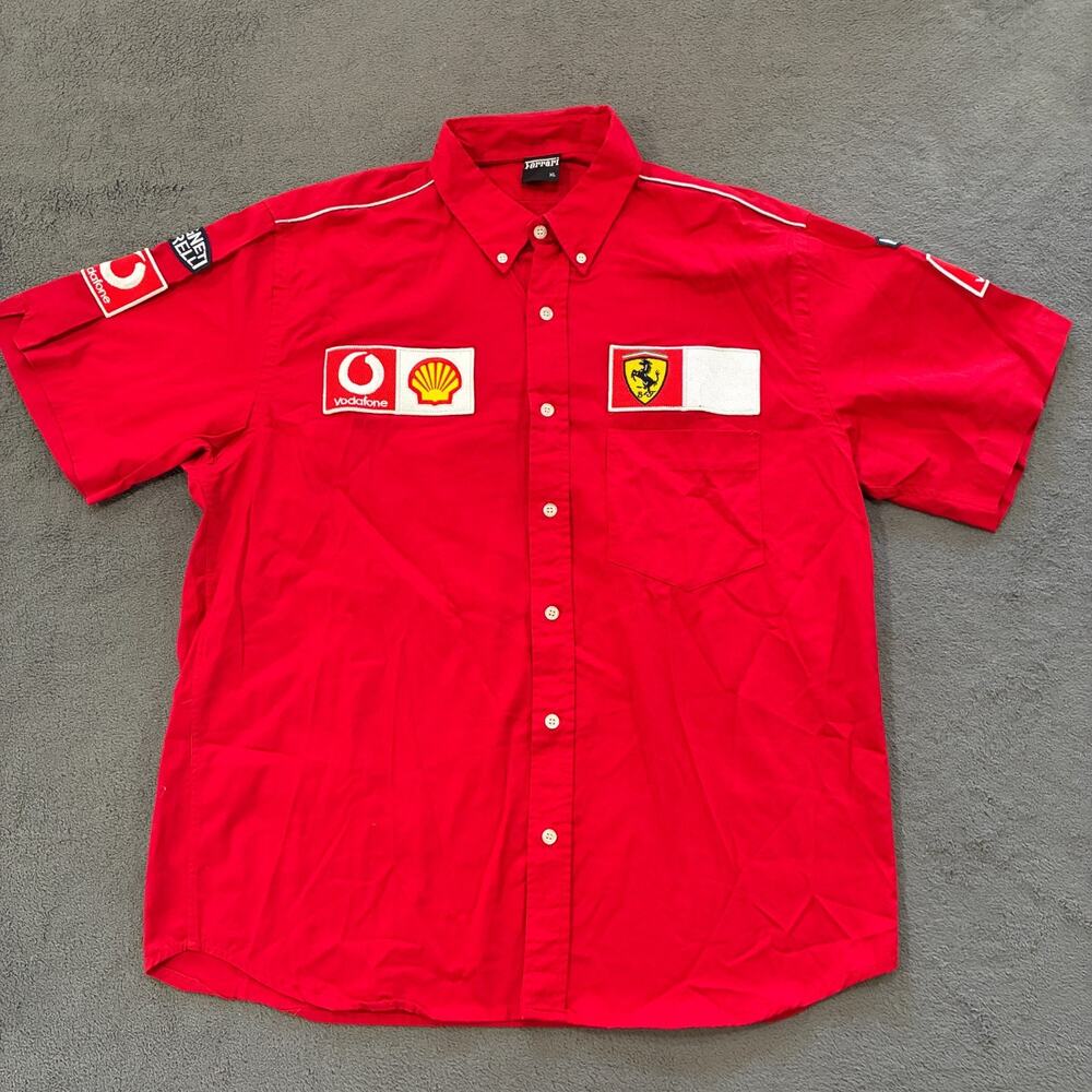 Scuderia Ferrari F1 Formula 1 Red Short Sleeve Button Up Shirt Men's Size XL